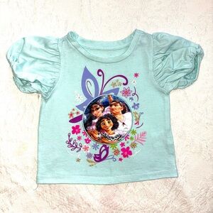 Disney Light Aqua Puff Sleeve Tee with Colorful Character Graphic